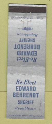 Matchbook Cover - Edward Behrendt Sheriff Election MI? WEAR