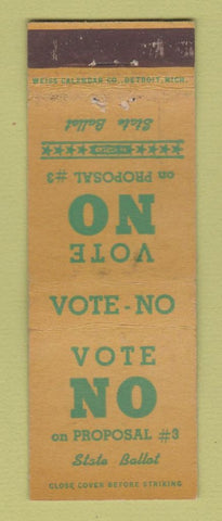 Matchbook Cover - Vote No on Proposal 3 MI Michigan WEAR