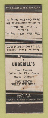 Matchbook Cover - Underill's Office Detroit? MI WEAR
