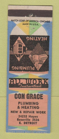 Matchbook Cover - Con Grace Plumbing Heating East Detroit MI