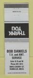 Matchbook Cover - Bob Daniels TV Antenna Service Romulus MI