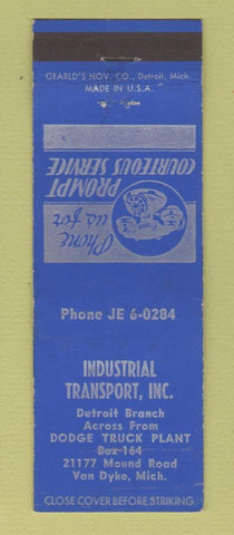 Matchbook Cover - Industrial Transport Trucking Van Dyke MI