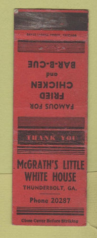 Matchbook Cover - McGrath's Little White House Thunderbolt GA BBQ WEAR