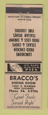 Matchbook Cover - Bracco's Dining Room Detroit MI