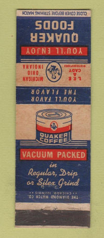 Matchbook Cover - Quaker Coffee MI OH IN WEAR