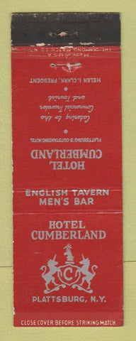 Matchbook Cover - Hotel Cumberland Plattsburg NY WORN