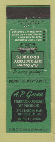 Matchbook Cover - AP Green Firebrick Detroit MI Refractory