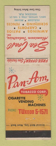 Matchbook Cover - Sea Coast Aluminum Pan Am Tobacco Vending Hialeah FL