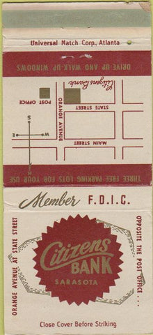 Matchbook Cover - Citizens Bank Sarasota FL 30 Strike