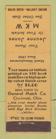 Matchbook Cover - General Match Cincinnati OH