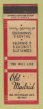 Matchbook Cover - Old Madrid Restaurant Detroit MI