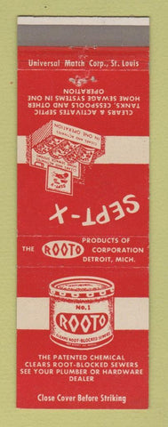 Matchbook Cover - Rooto Septic Tank Cleaner Detroit MI