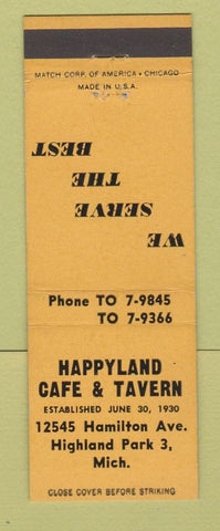Matchbook Cover - Happyland Cafe Tavern Highland Park MI