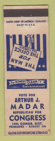 Matchbook Cover - Arthur Madan Congress Election MI?