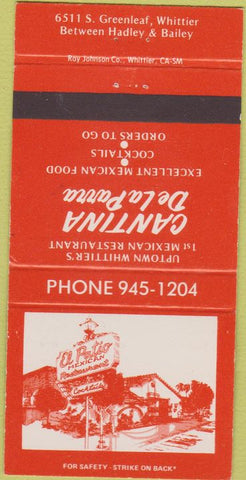 Matchbook Cover - Cantina De La Parra Whittier CA 30 Strike