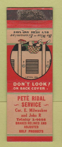 Matchbook Cover - Pete Ridal oil gas Detroit? MI WORN
