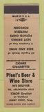 Matchbook Cover - Pfent's Beer Wine Detroit MI WEAR