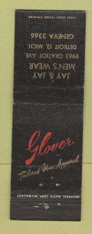 Matchbook Cover - Glover Men's Clothes Jay Detroit MI WEAR