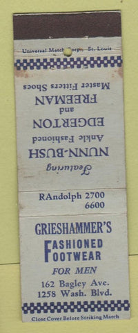 Matchbook Cover - Grieshammer's Shoes Detroit? MI Nunn Bush Freeman WEAR