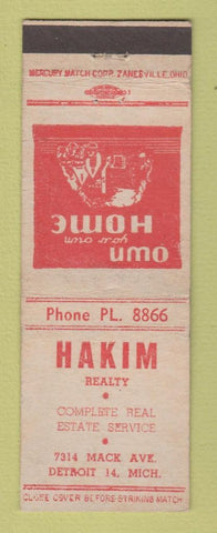 Matchbook Cover - Hakin Real Estate Detroit MI
