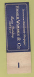 Matchbook Cover - Homer Warren Real Estate Insurance Detroit MI WEAR