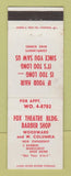 Matchbook Cover - Fox Theatre Barber Shop Detroit MI