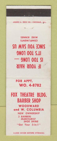 Matchbook Cover - Fox Theatre Barber Shop Detroit MI