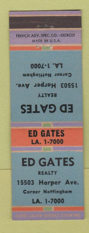 Matchbook Cover - Ed Gates Real Estate Detroit MI