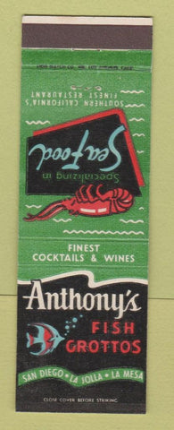 Matchbook Cover - Anthony's Fish Grottos San Diego LA Jolla La Mesa CA