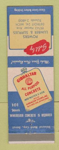 Matchbook Cover - Gibraltar Concrete Powers Lumber Detroit MI
