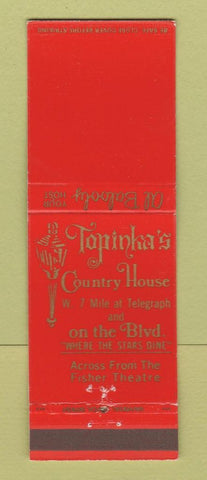 Matchbook Cover - Topinka's Country House Detroit MI