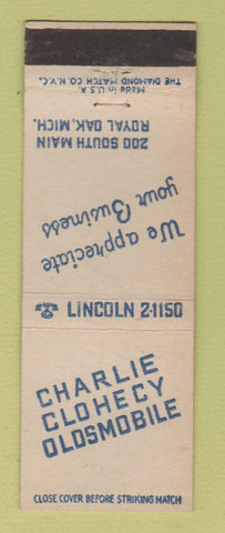 Matchbook Cover - Charlie Clohecy Oldsmobile Royal Oak MI