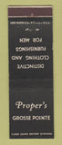 Matchbook Cover - Proper's Clothing Men's Grosse Pointe MI