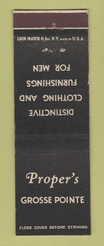 Matchbook Cover - Proper's Clothing Men's Grosse Pointe MI