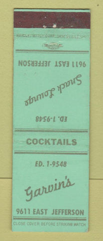 Matchbook Cover - Garvin's Snack Lounge Detroit?
