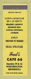 Matchbook Cover - Fred's Cafe 66 Worthington MN