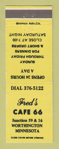 Matchbook Cover - Fred's Cafe 66 Worthington MN