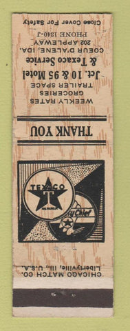 Matchbook Cover - Texaco oil gas Junction 10 & 95 Motel Coeur D'Alene ID