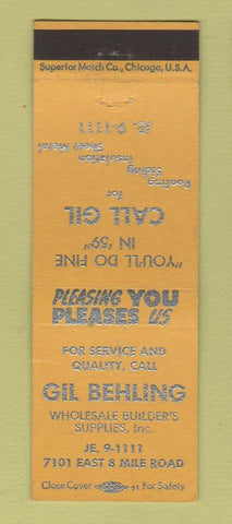 Matchbook Cover - Gil Behling Builder's Supply Detroit MI