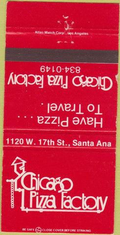 Matchbook Cover - Chicago Pizza Factory Santa Ana CA 30 Strike