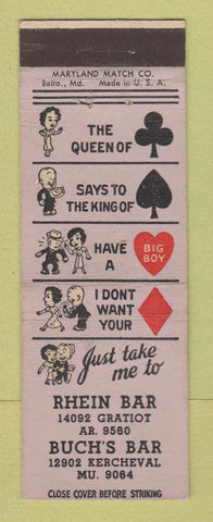Matchbook Cover - Rhein Bar Detroit MI Buch's