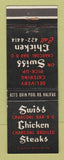 Matchbook Cover - Swiss Charcoal BBQ Steaks Chicken Halifax NS