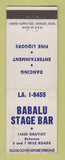Matchbook Cover - Babalu Stage Bar Detroit MI