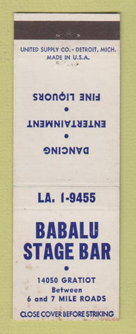 Matchbook Cover - Babalu Stage Bar Detroit MI