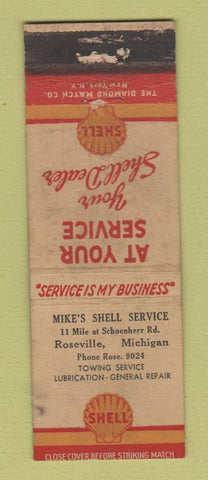 Matchbook Cover - Shell oil gas Mike's Roseville MI WORN