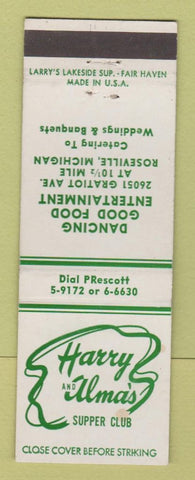 Matchbook Cover - Harry and Alma's Supper Club Roseville MI WEAR