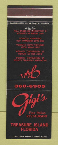 Matchbook Cover - Gigi's Italian Restaurant Treasure Island FL