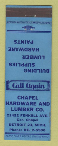 Matchbook Cover - Chapel Hardware Lumber Detroit MI