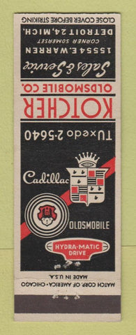 Matchbook Cover - Kotcher Oldsmobile Cadillac Detroit MI