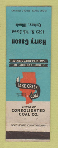 Matchbook Cover - Lake Creek Coal Harry Cason Quincy IL